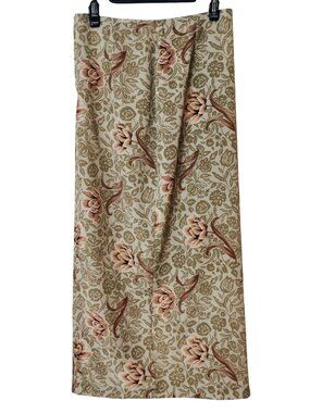 Vtg Ecru Womens M Midi Skirt Beige Floral Boho Zip Slit Cottagecore Office 7/8